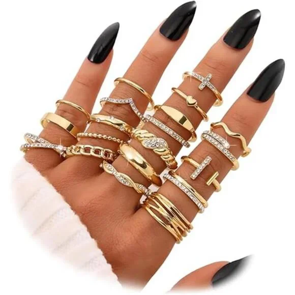 Gold Knuckle Rings Set for Women - Dainty and Trendy Finger Rings Pack - Picture 2 of 7